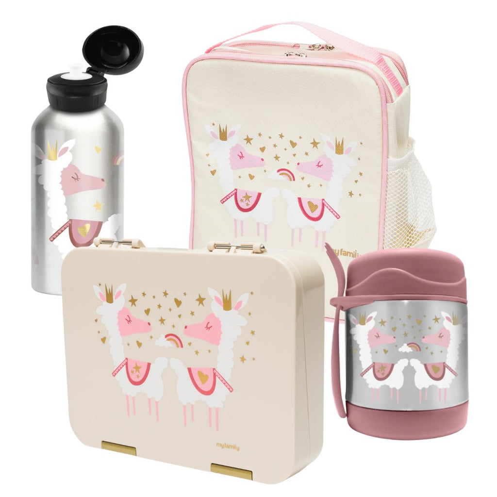 Llama Lunch Bundle – Matching Bento, Cooler, Food Jar & Drink Bottle