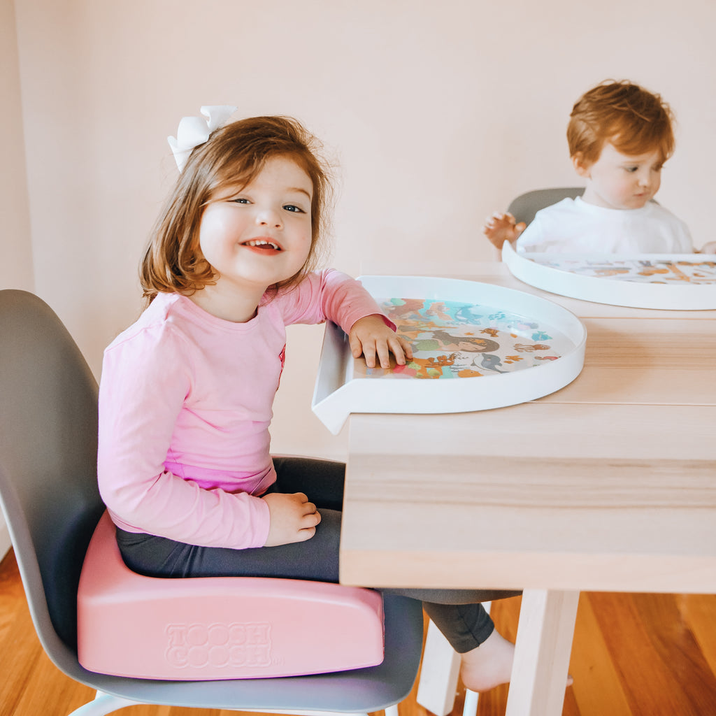 Latte Toosh Coosh Kids 'Big Kids' Booster Seat and Interactive Toddler Tray with Catcher Placemat Bundle!