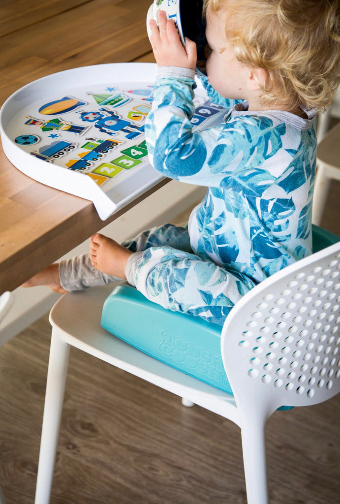 Grey Toosh Coosh Kids 'Big Kids' Booster Seat and Interactive Toddler Tray with Catcher Bundle